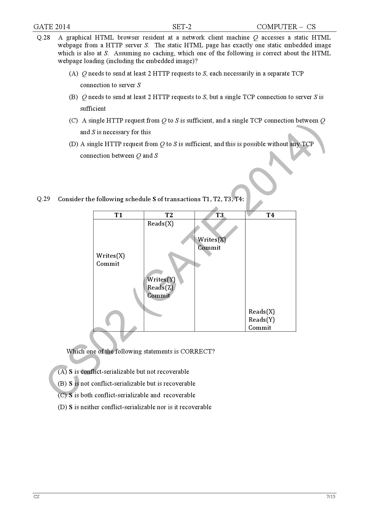 GATE Exam Question Paper 2014 Computer Science and Information Technology Set 2 13