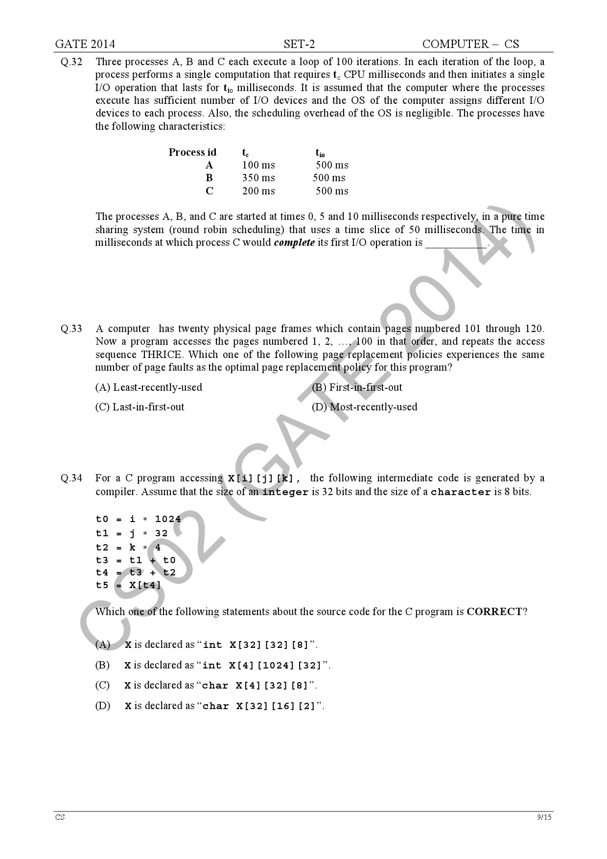 GATE Exam Question Paper 2014 Computer Science and Information Technology Set 2 15