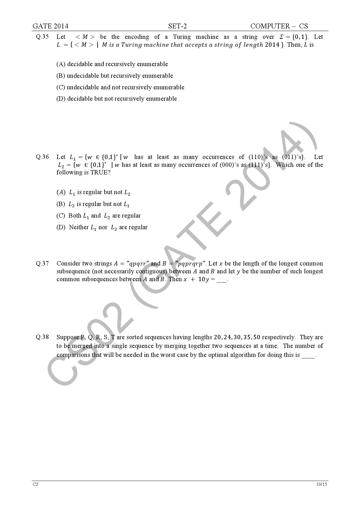 GATE Exam Question Paper 2014 Computer Science and Information Technology Set 2 16