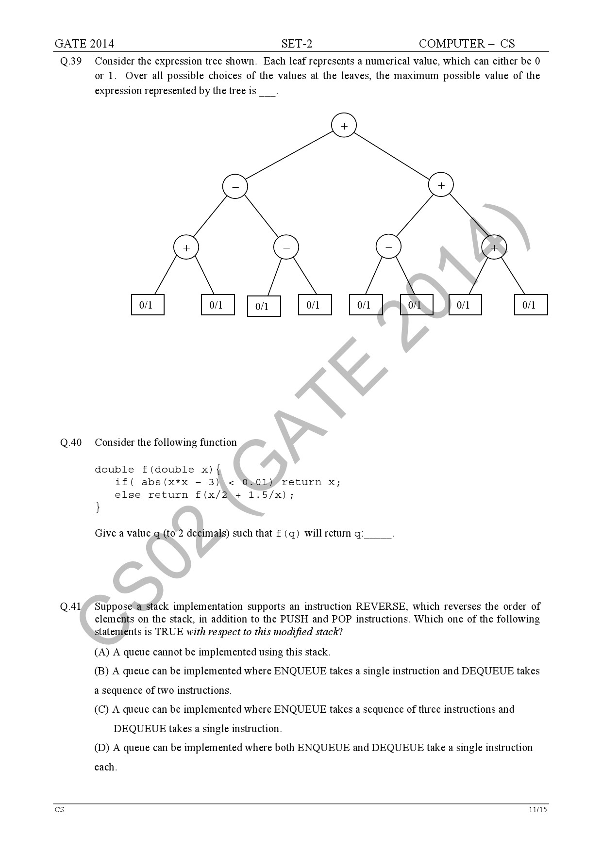 GATE Exam Question Paper 2014 Computer Science and Information Technology Set 2 17