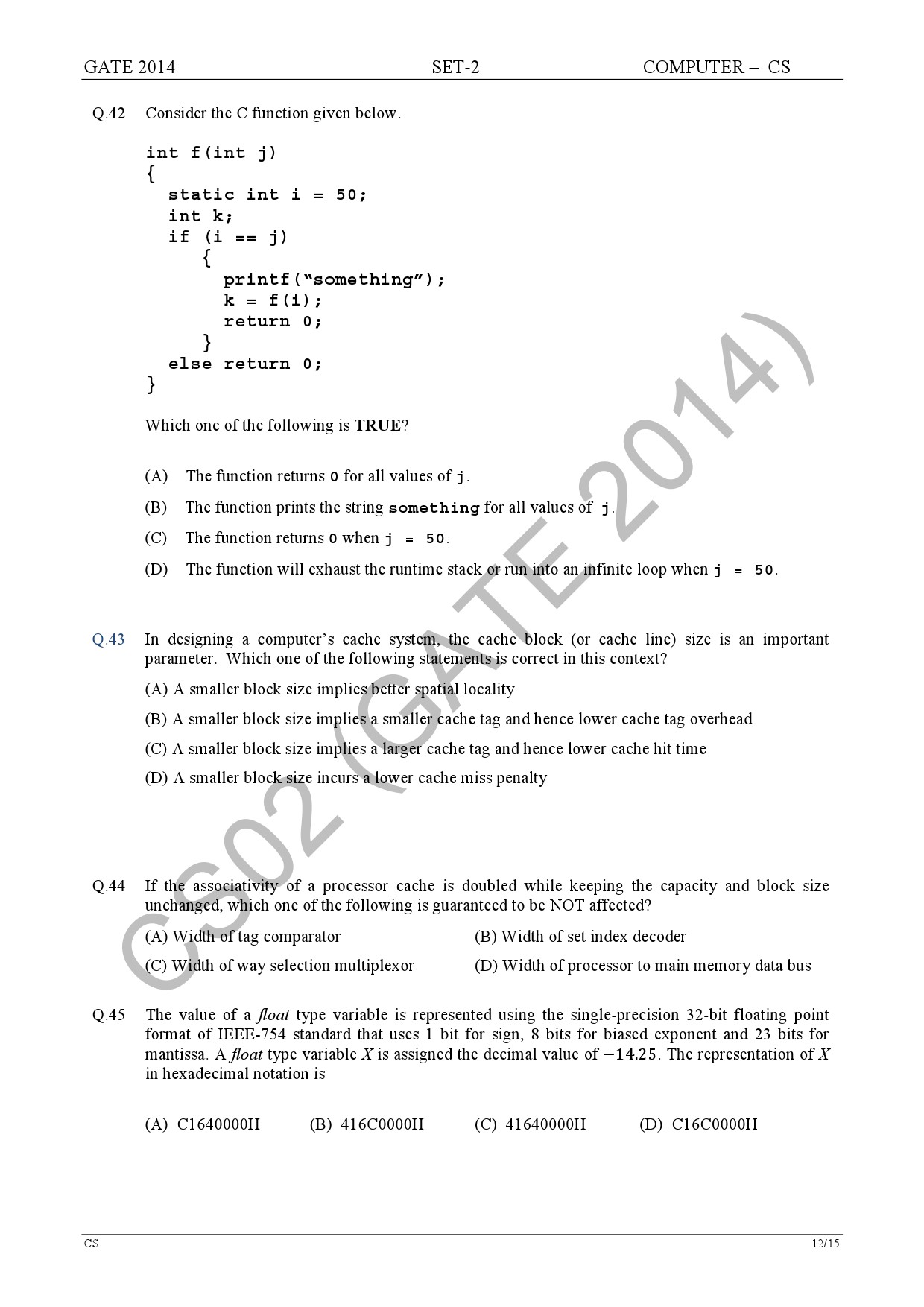 GATE Exam Question Paper 2014 Computer Science and Information Technology Set 2 18