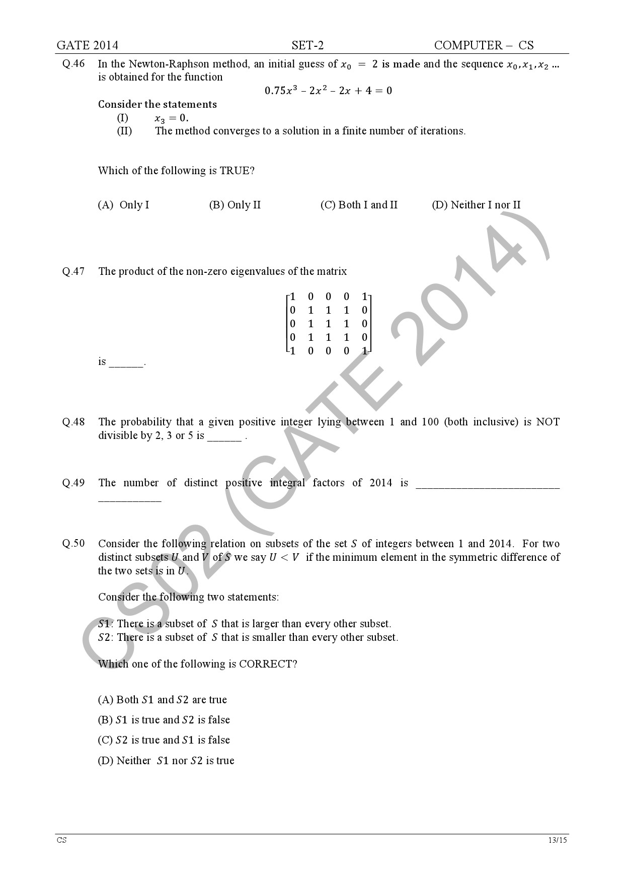 GATE Exam Question Paper 2014 Computer Science and Information Technology Set 2 19