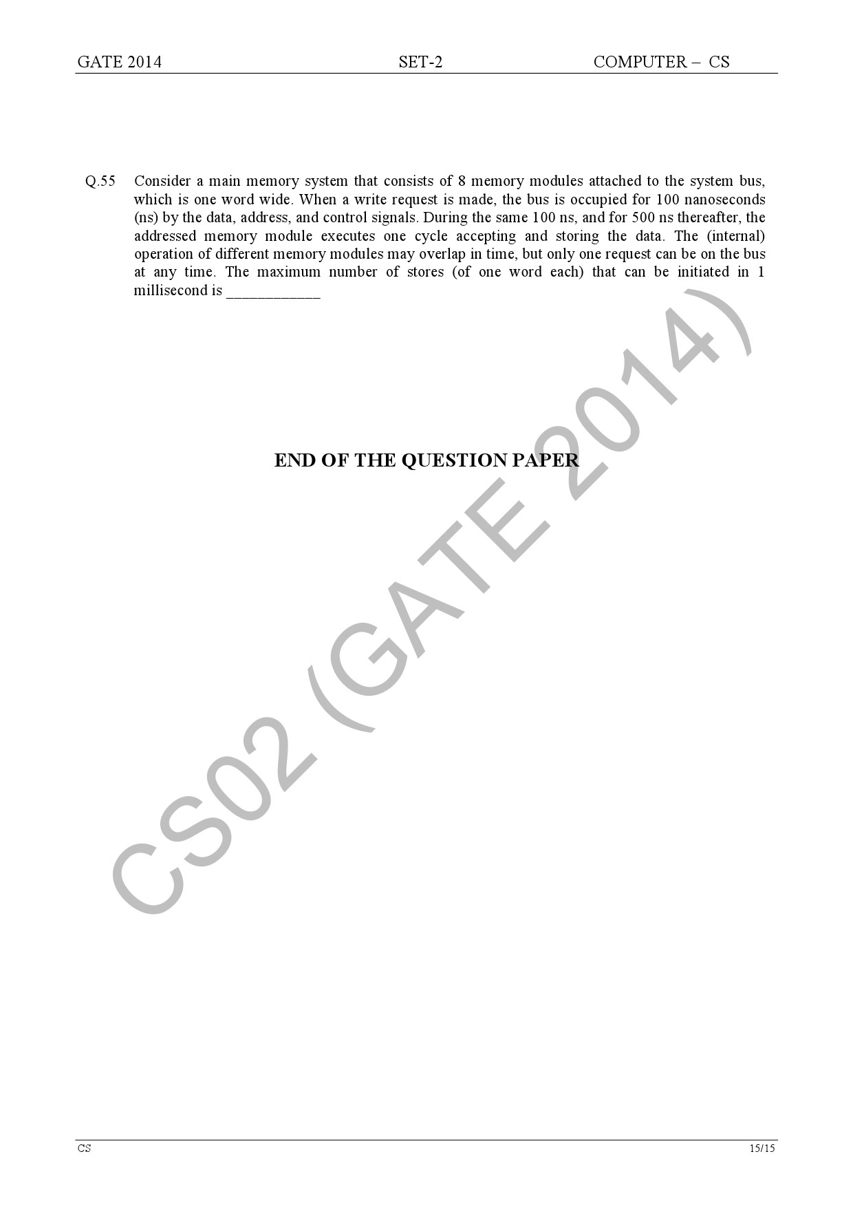 GATE Exam Question Paper 2014 Computer Science and Information Technology Set 2 21