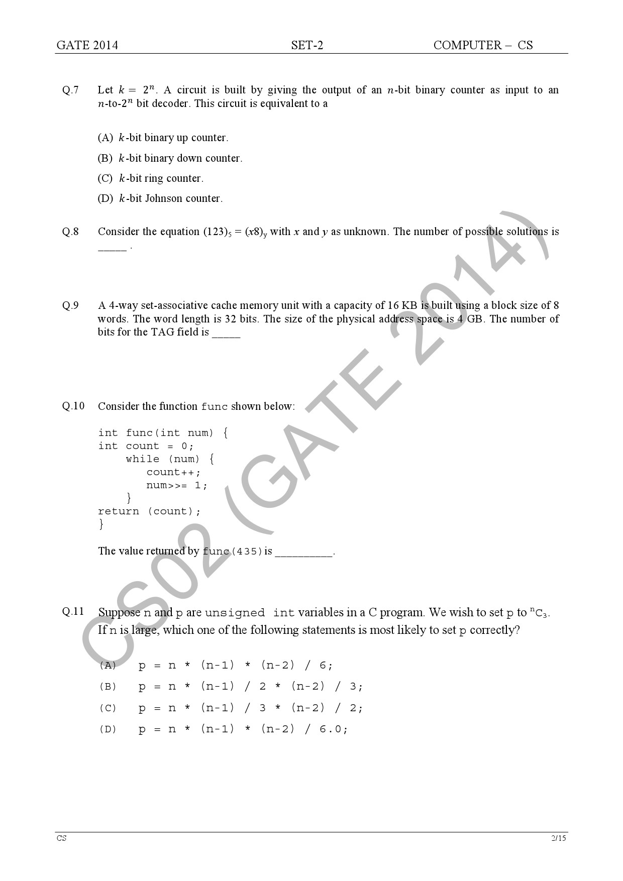 GATE Exam Question Paper 2014 Computer Science and Information Technology Set 2 8