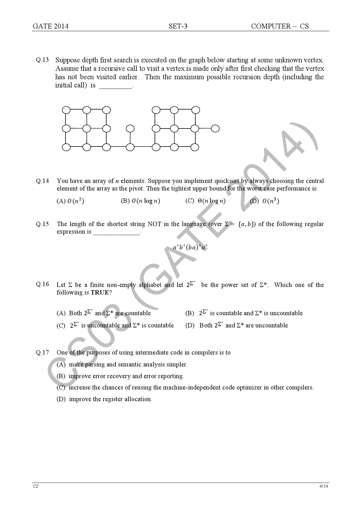GATE Exam Question Paper 2014 Computer Science and Information Technology Set 3 10