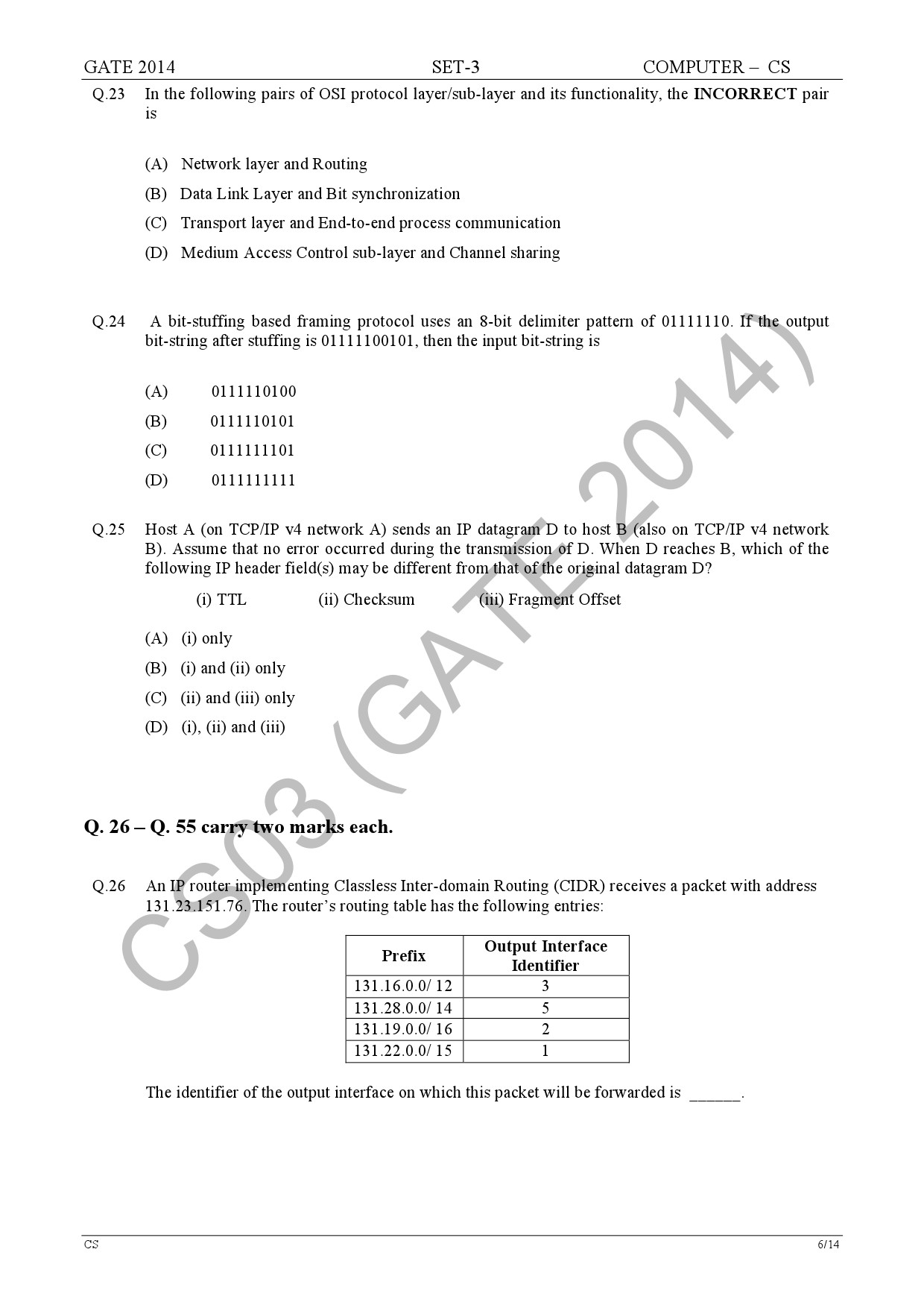 GATE Exam Question Paper 2014 Computer Science and Information Technology Set 3 12