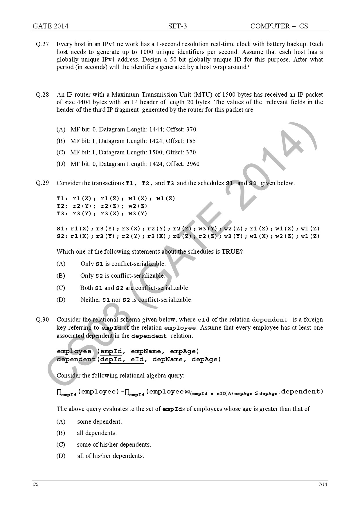GATE Exam Question Paper 2014 Computer Science and Information Technology Set 3 13