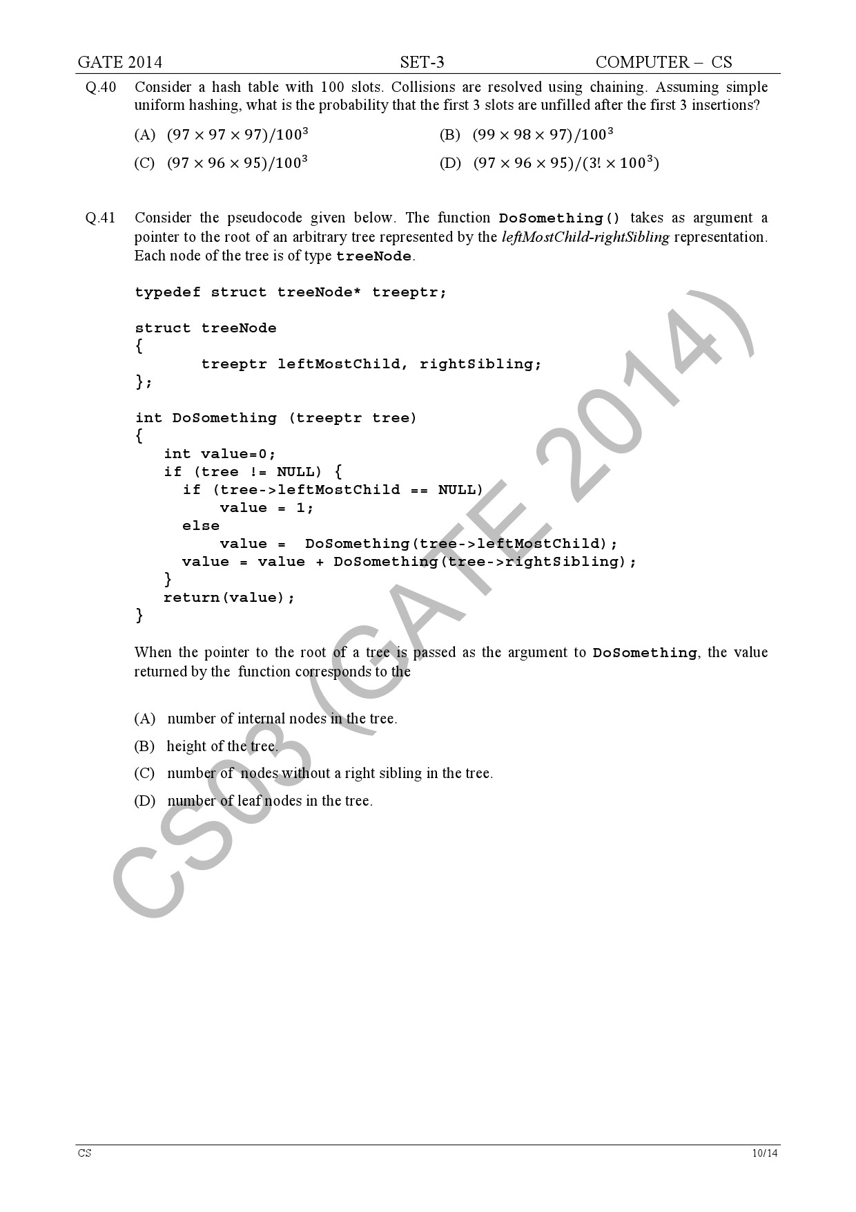 GATE Exam Question Paper 2014 Computer Science and Information Technology Set 3 16