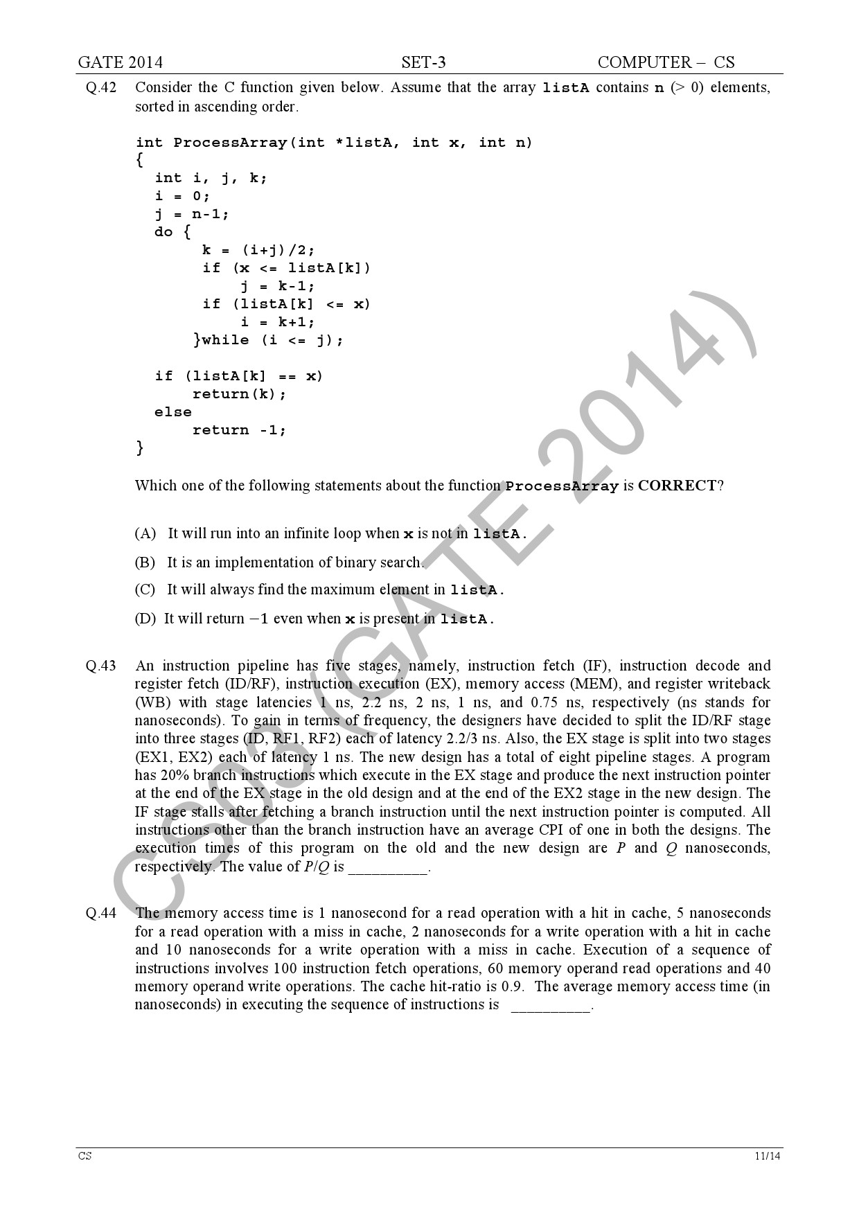 GATE Exam Question Paper 2014 Computer Science and Information Technology Set 3 17
