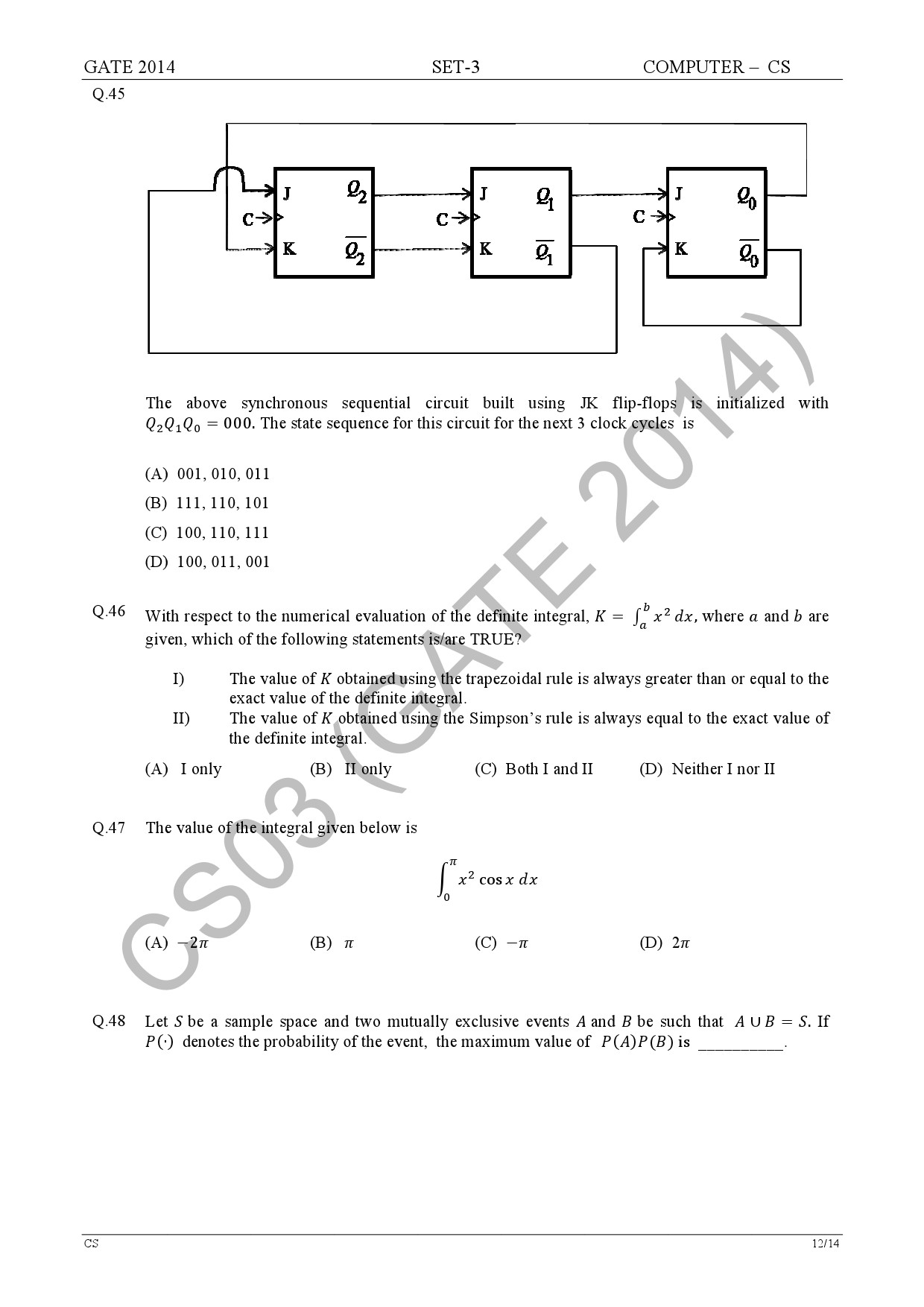 GATE Exam Question Paper 2014 Computer Science and Information Technology Set 3 18