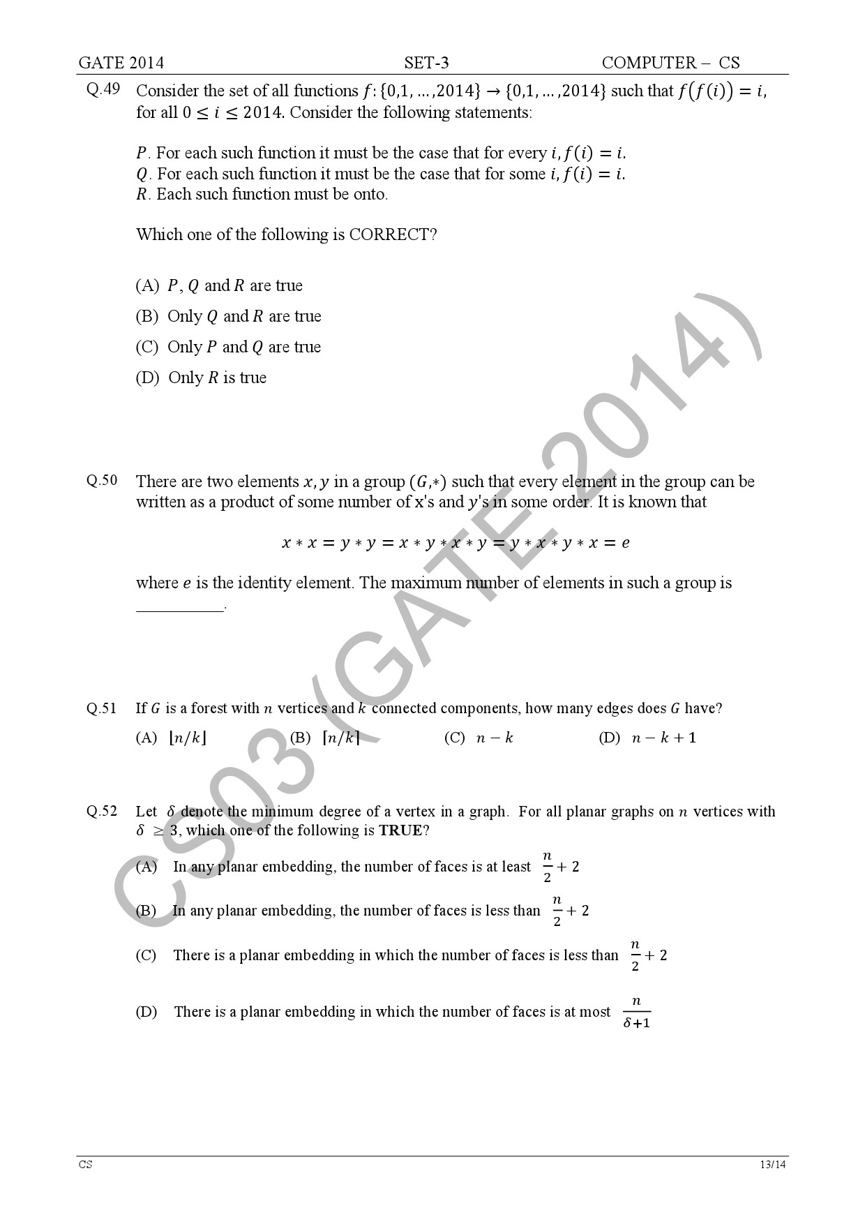 GATE Exam Question Paper 2014 Computer Science and Information Technology Set 3 19