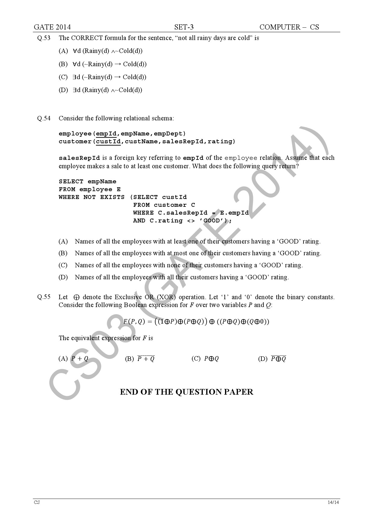 GATE Exam Question Paper 2014 Computer Science and Information Technology Set 3 20