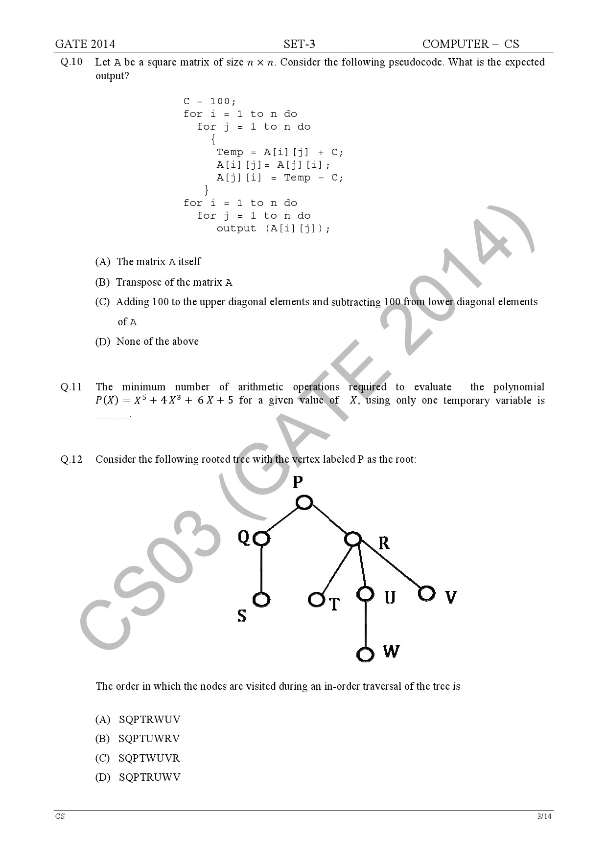GATE Exam Question Paper 2014 Computer Science and Information Technology Set 3 9