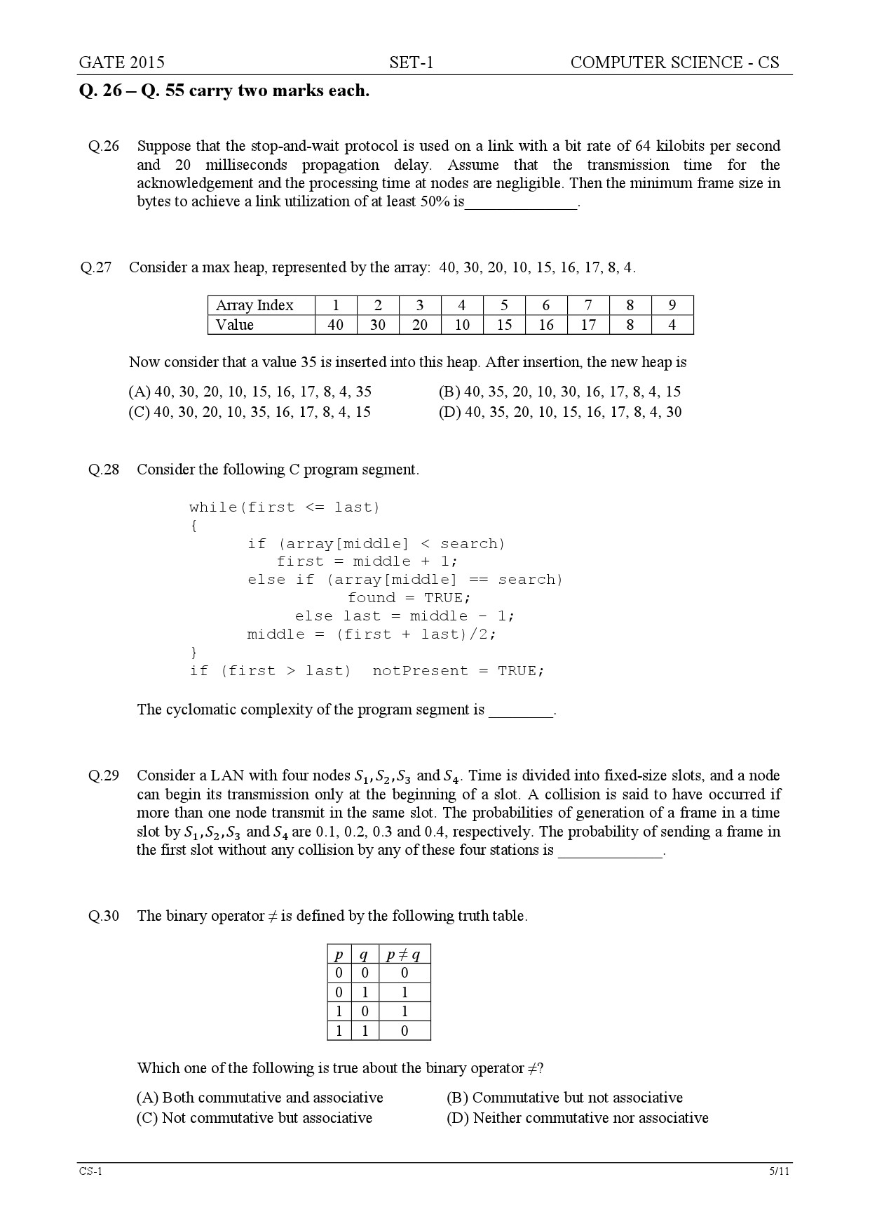 GATE Exam Question Paper 2015 Computer Science and Information Technology Set 1 5