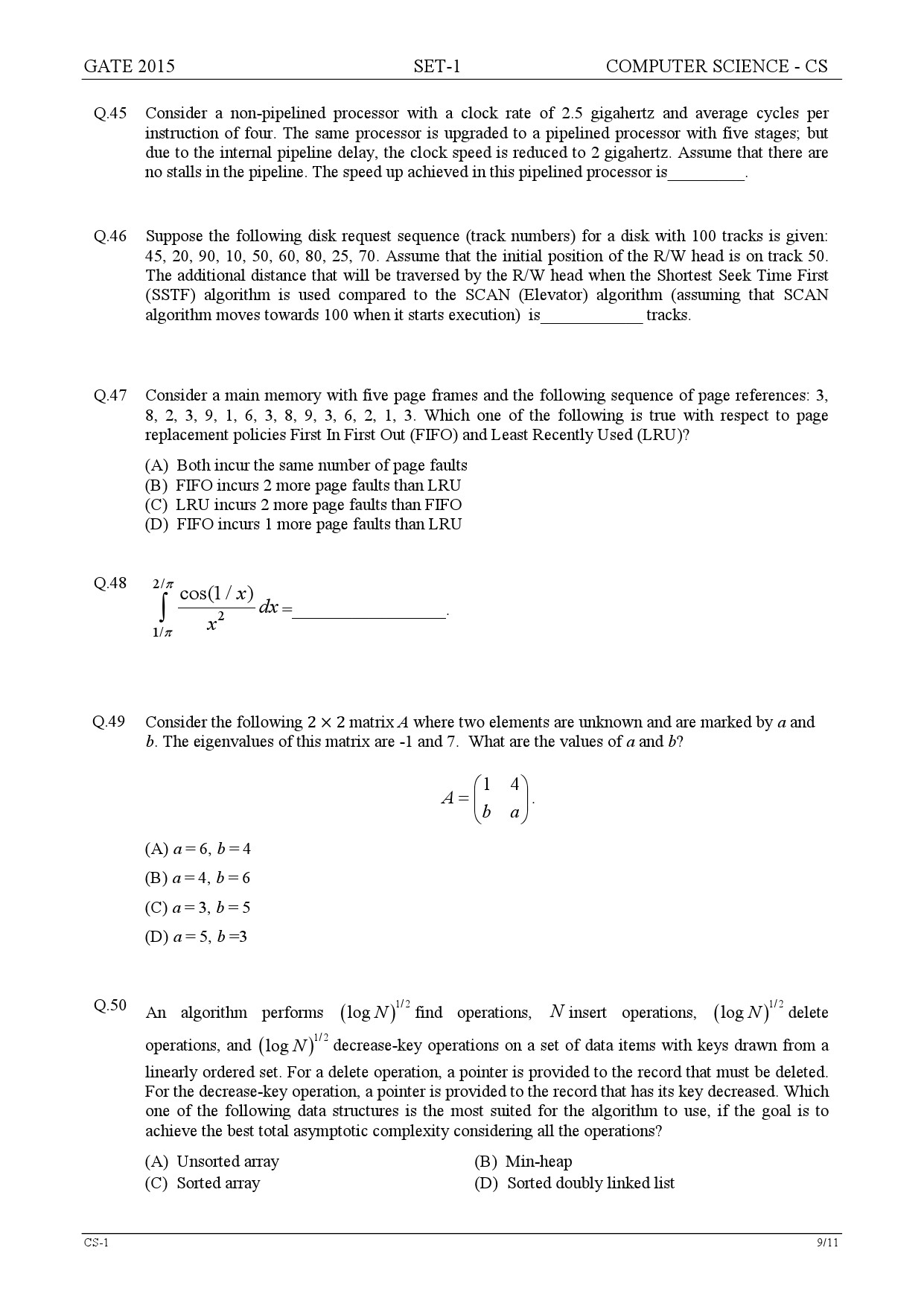 GATE Exam Question Paper 2015 Computer Science and Information Technology Set 1 9