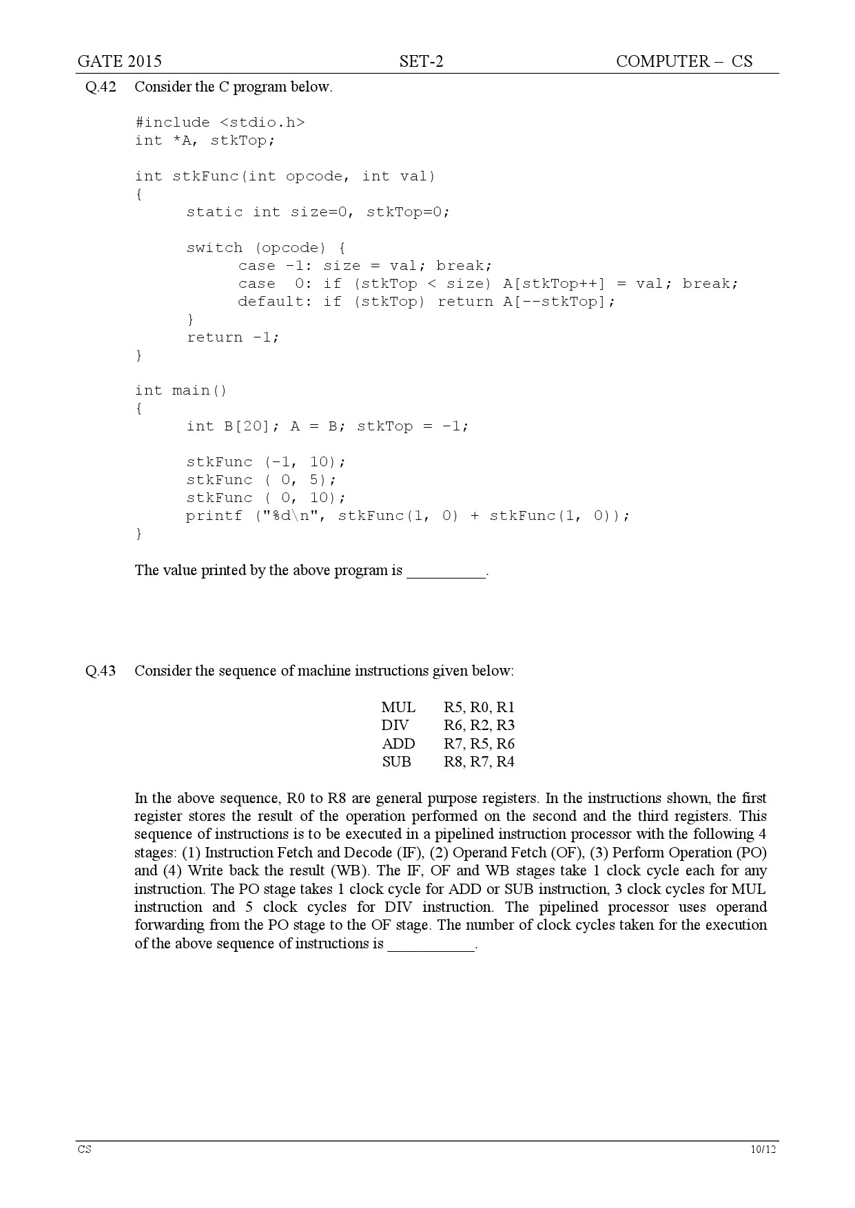 GATE Exam Question Paper 2015 Computer Science and Information Technology Set 2 10