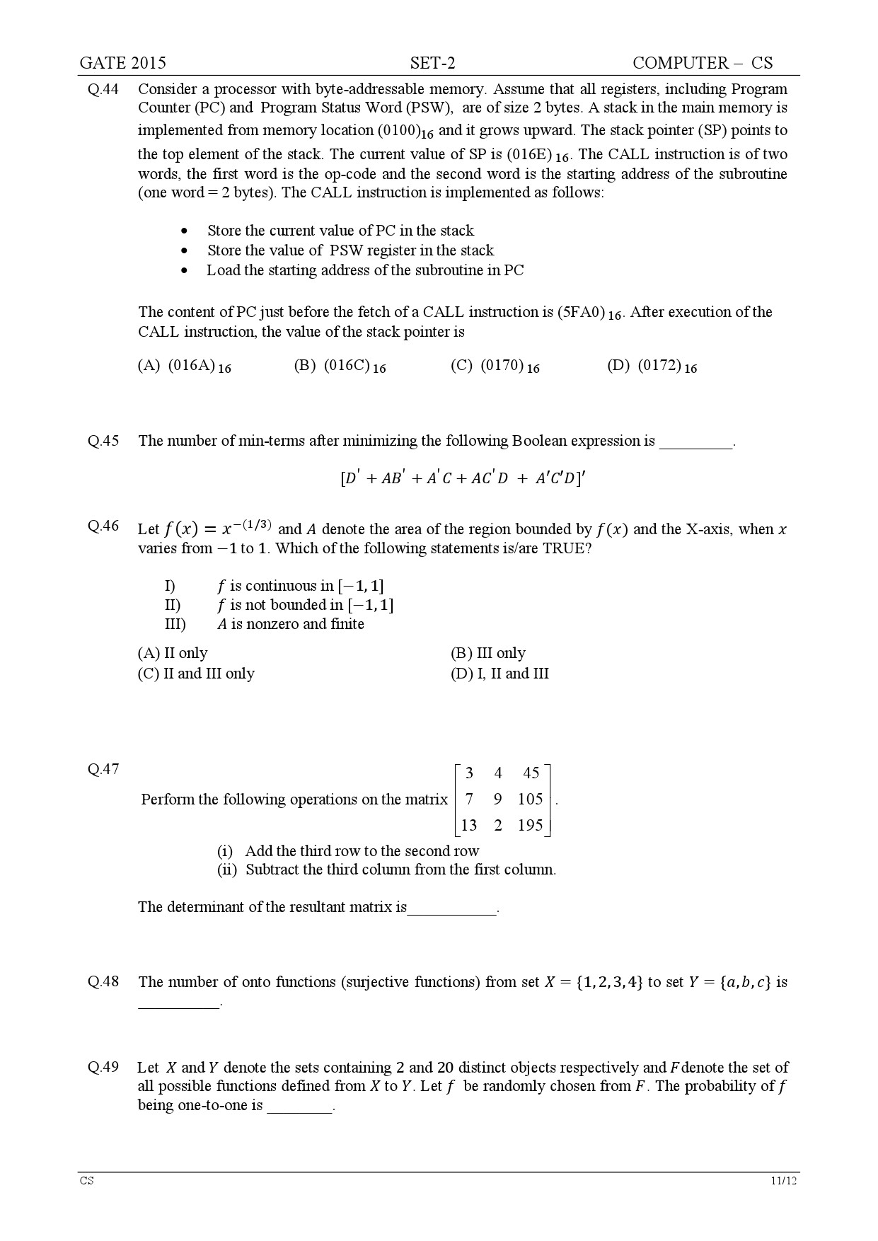 GATE Exam Question Paper 2015 Computer Science and Information Technology Set 2 11