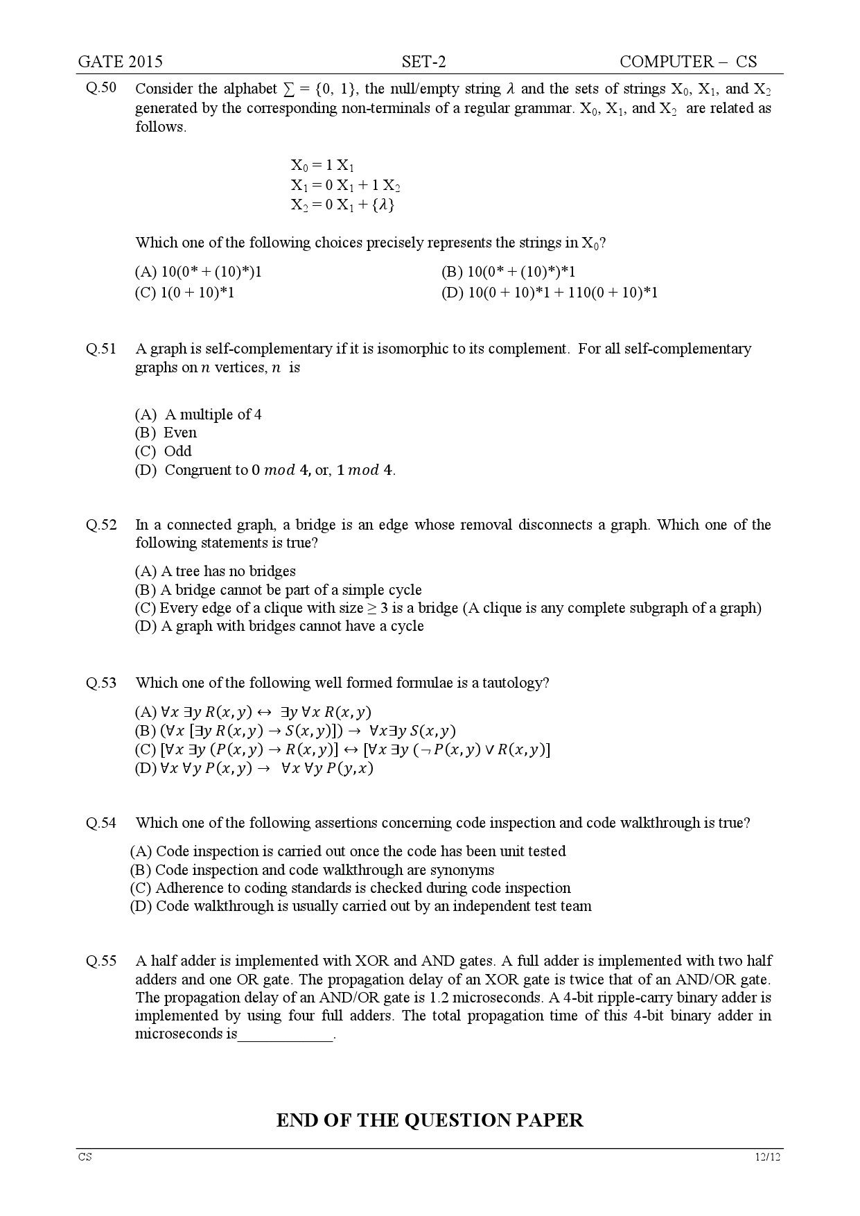 GATE Exam Question Paper 2015 Computer Science and Information Technology Set 2 12