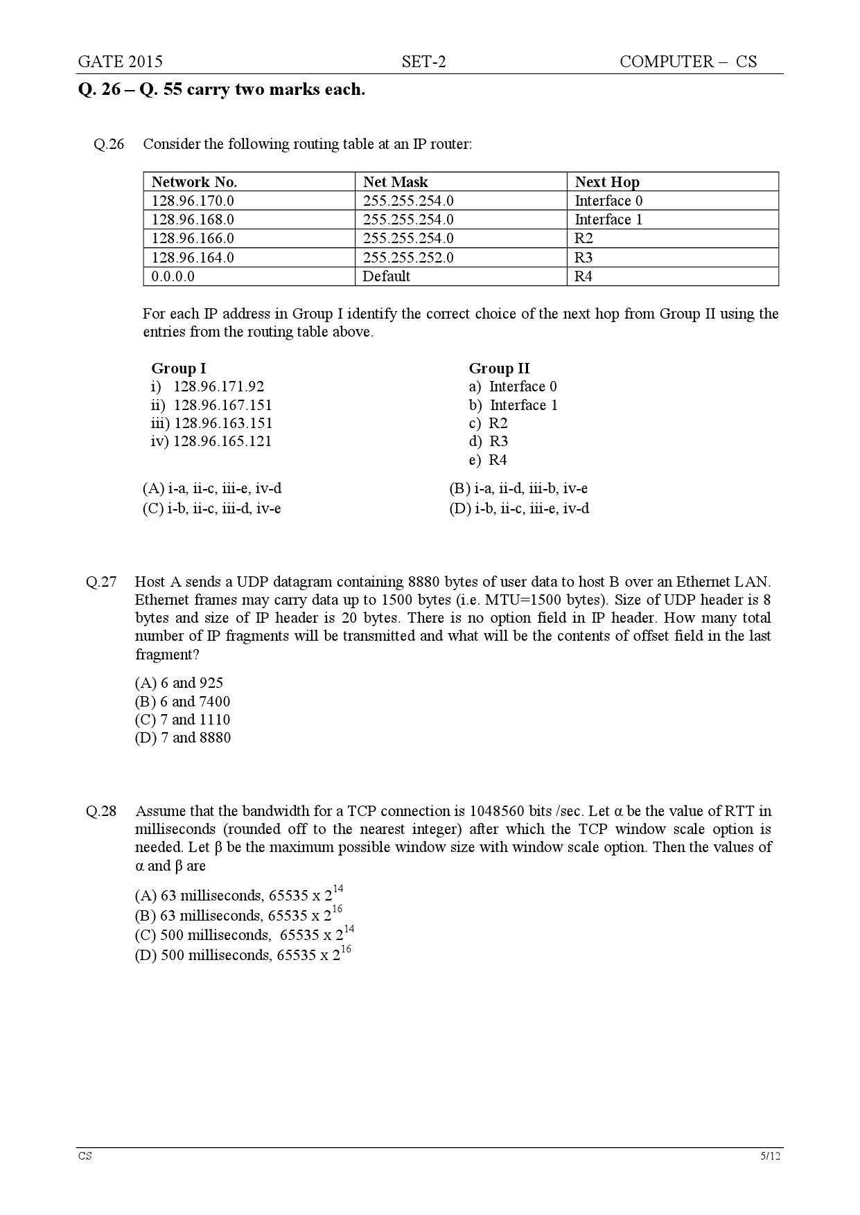 GATE Exam Question Paper 2015 Computer Science and Information Technology Set 2 5