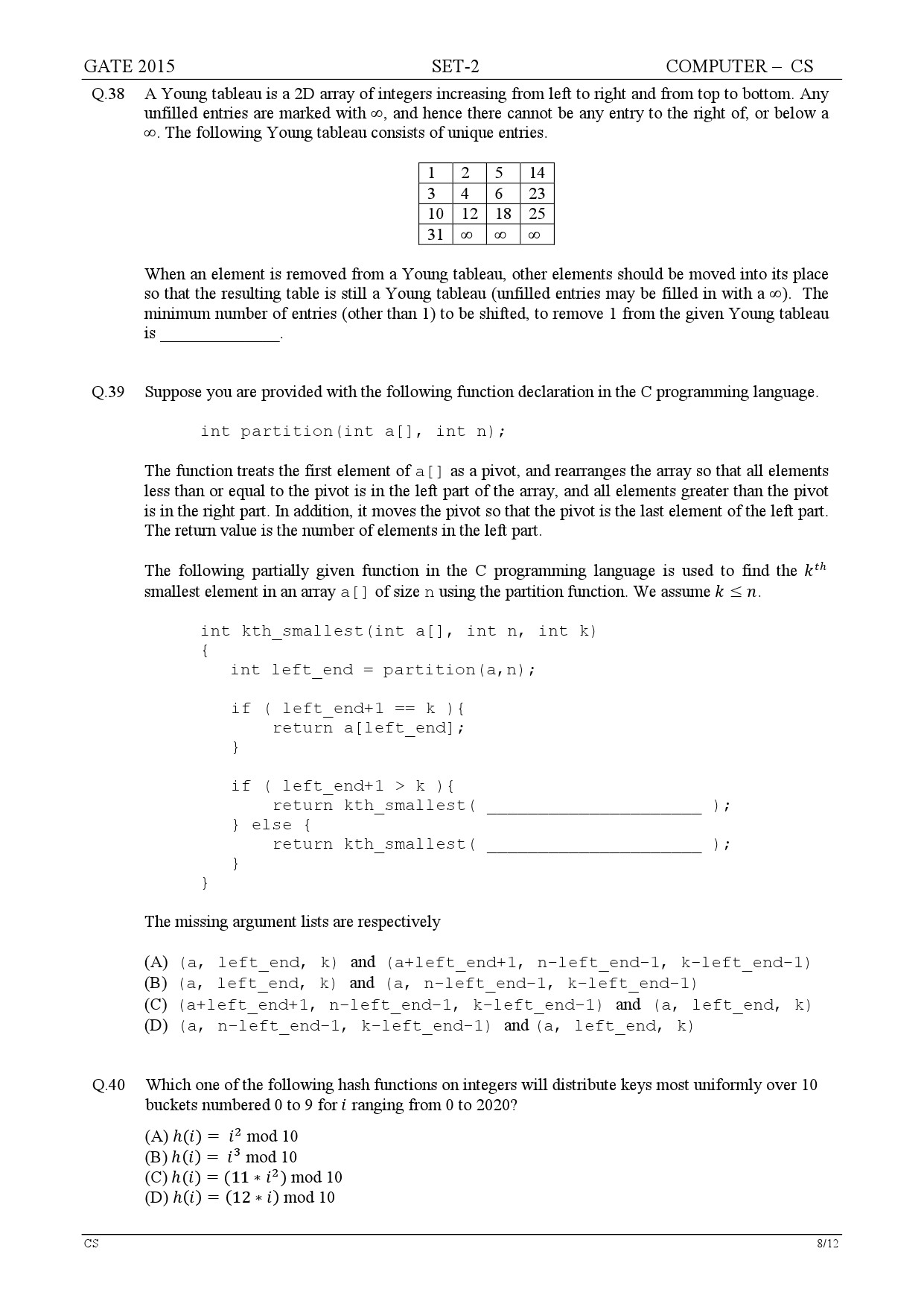 GATE Exam Question Paper 2015 Computer Science and Information Technology Set 2 8
