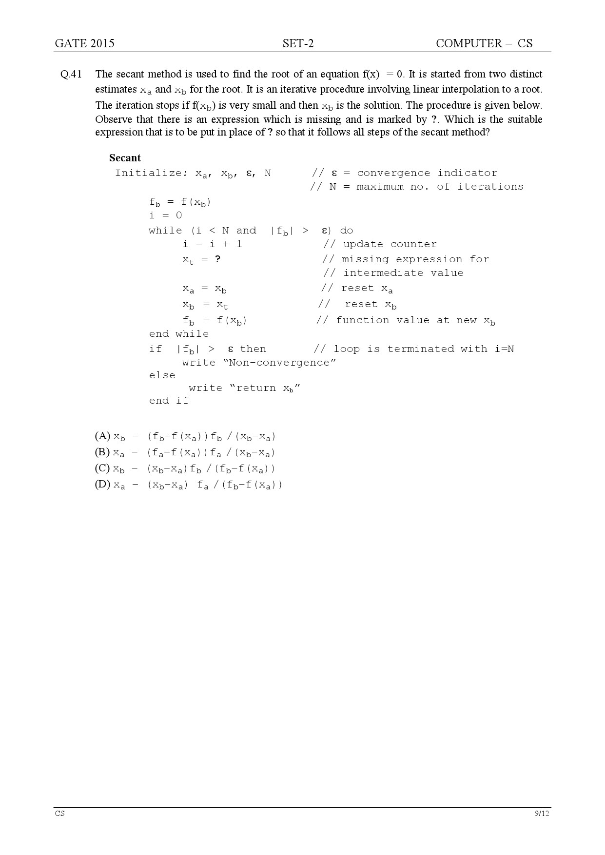 GATE Exam Question Paper 2015 Computer Science and Information Technology Set 2 9