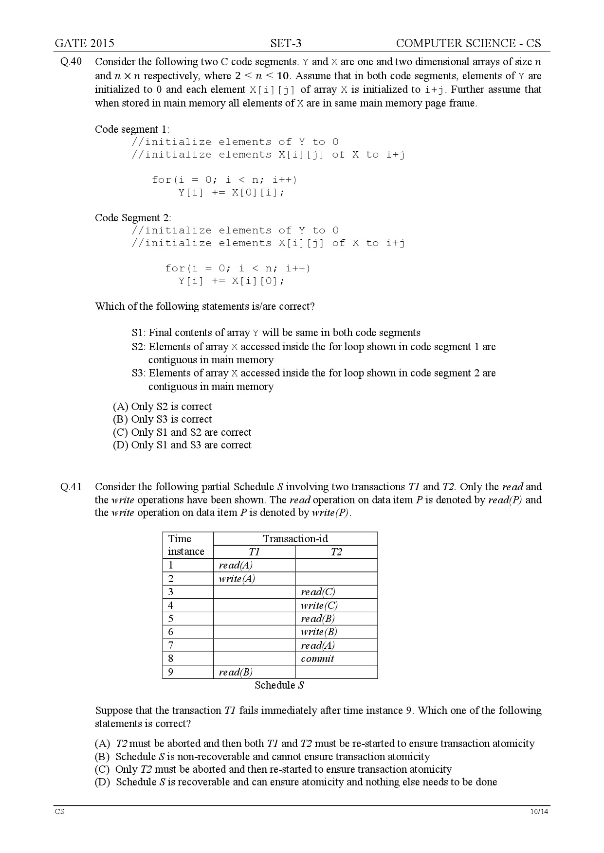 GATE Exam Question Paper 2015 Computer Science and Information Technology Set 3 10