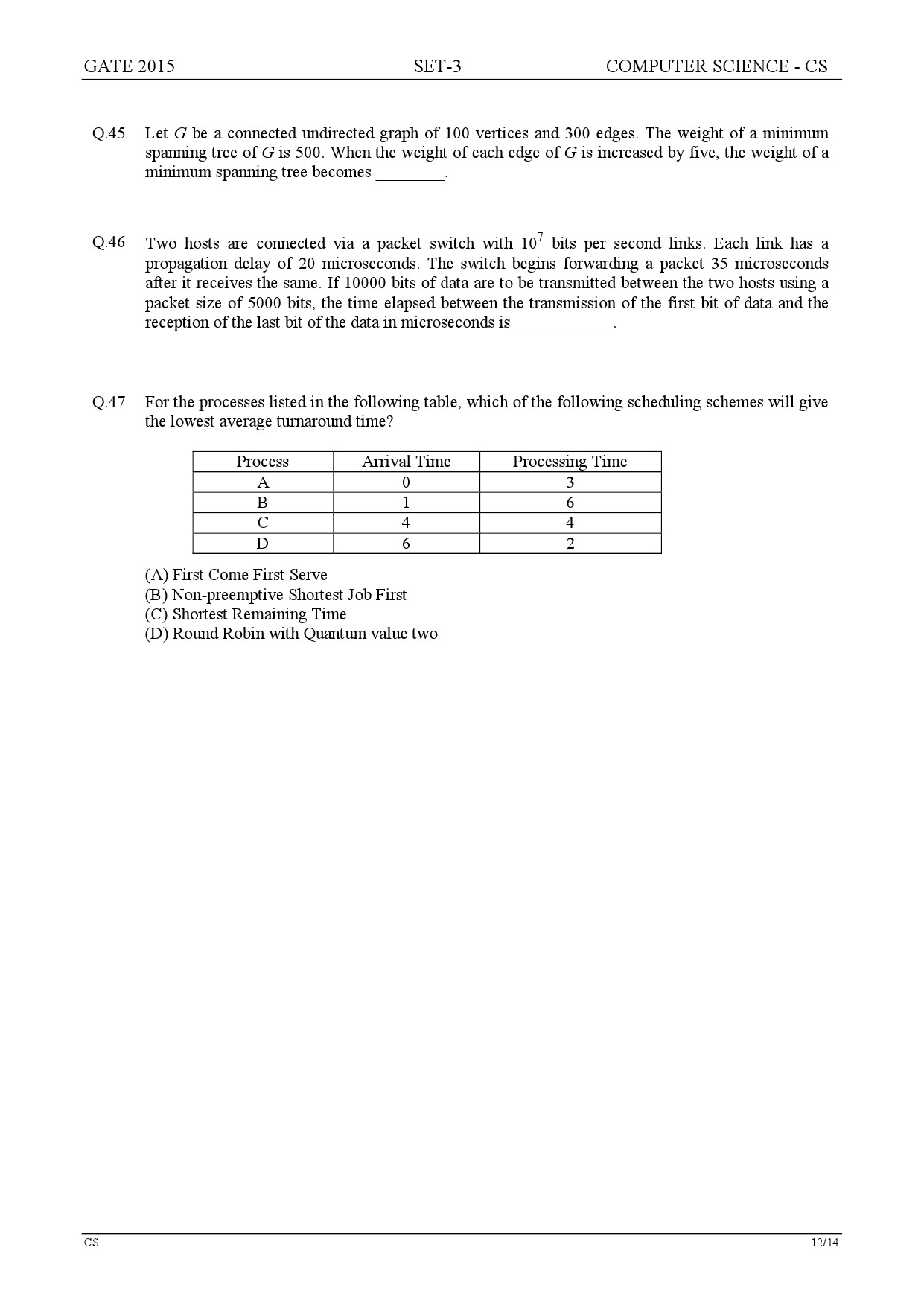 GATE Exam Question Paper 2015 Computer Science and Information Technology Set 3 12