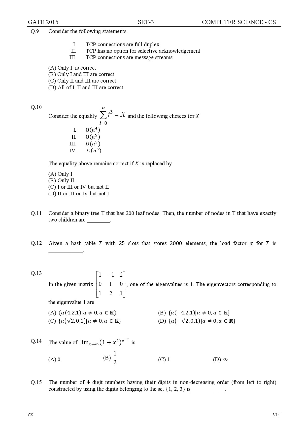 GATE Exam Question Paper 2015 Computer Science and Information Technology Set 3 3