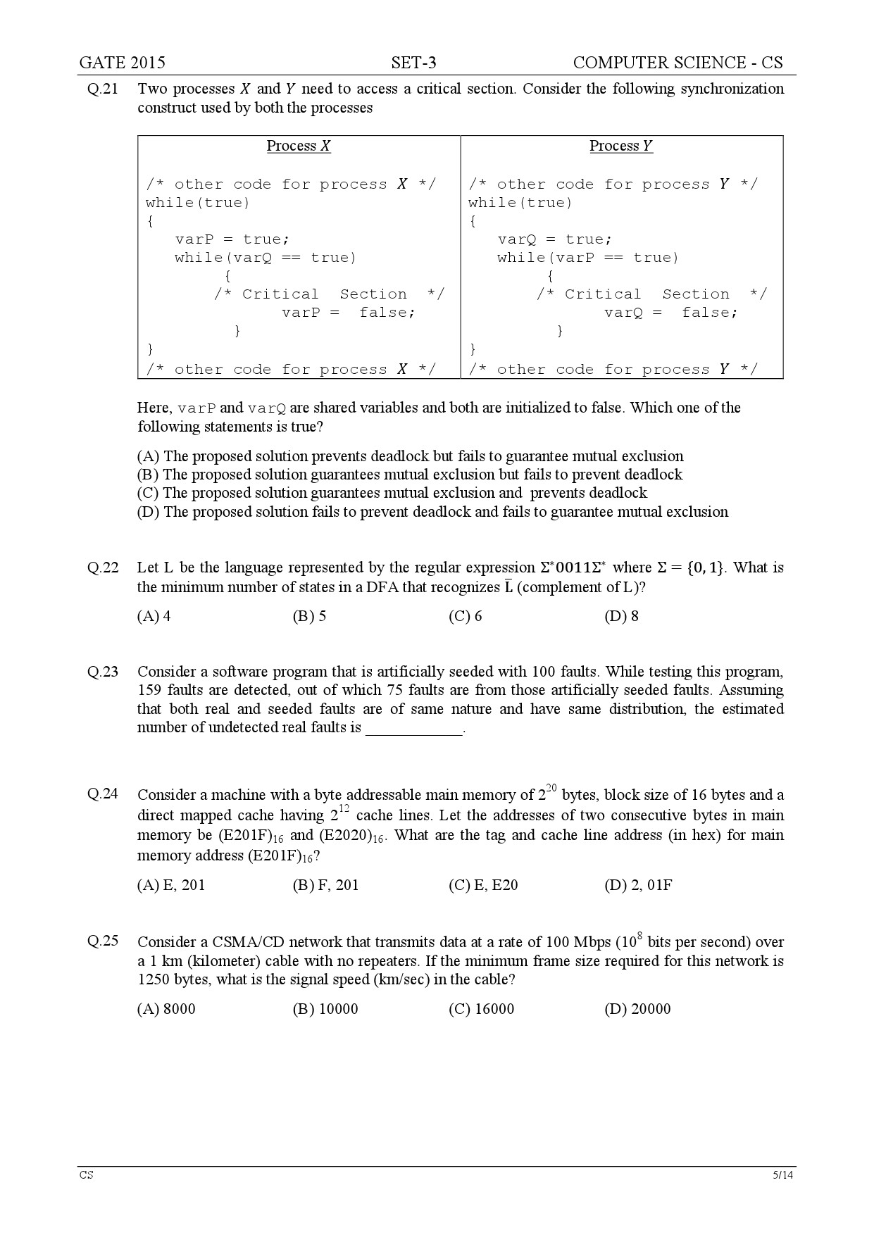 GATE Exam Question Paper 2015 Computer Science and Information Technology Set 3 5