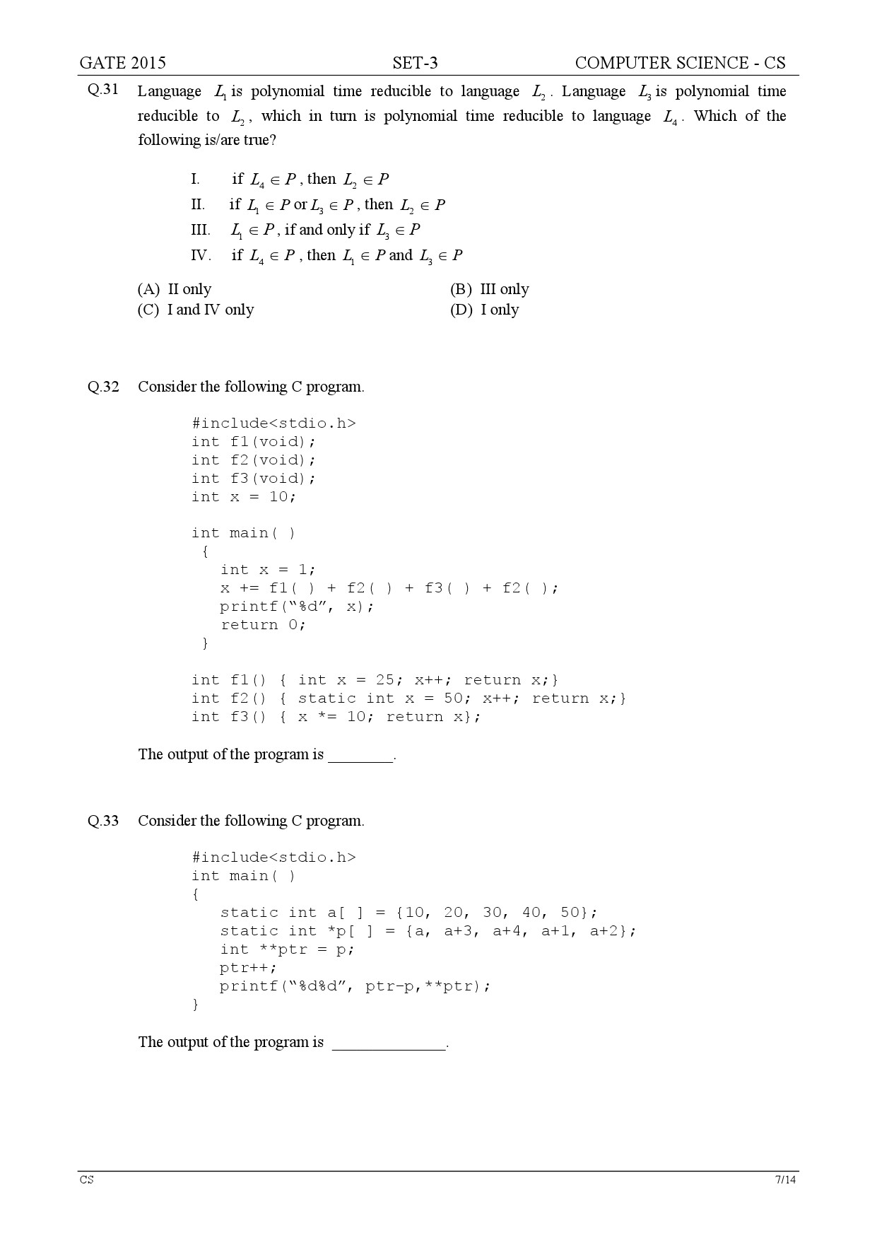 GATE Exam Question Paper 2015 Computer Science and Information Technology Set 3 7
