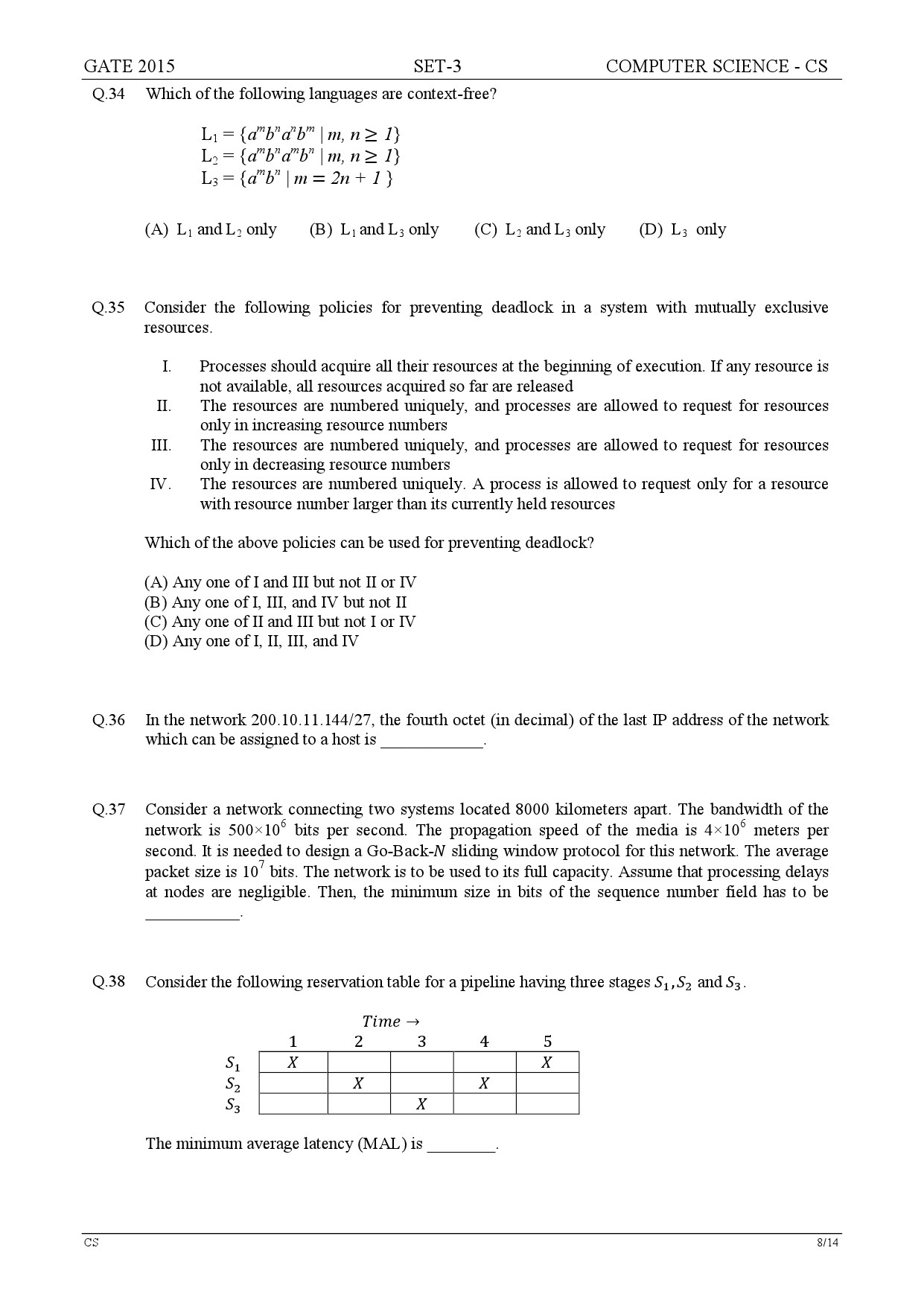 GATE Exam Question Paper 2015 Computer Science and Information Technology Set 3 8