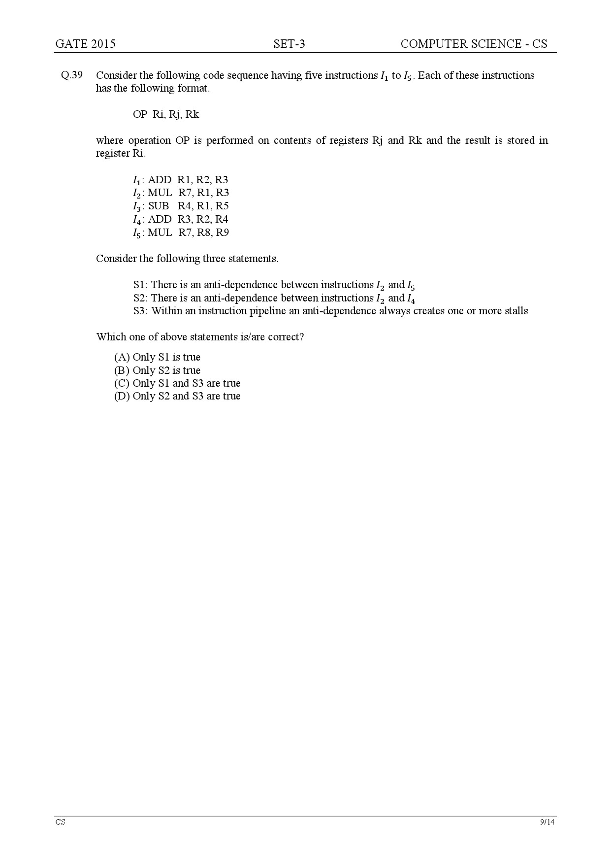 GATE Exam Question Paper 2015 Computer Science and Information Technology Set 3 9