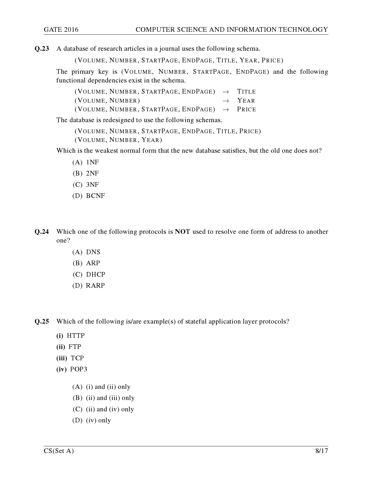 GATE Exam Question Paper 2016 Computer Science and Information Technology Set A 11
