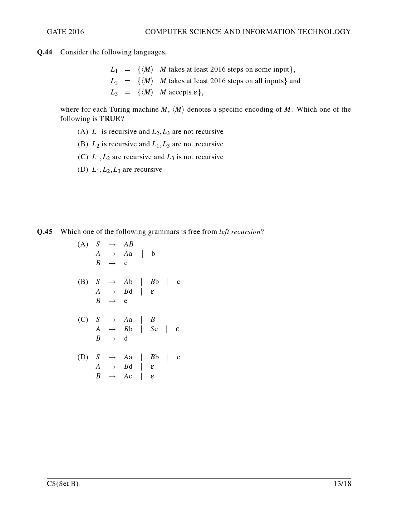 GATE Exam Question Paper 2016 Computer Science and Information Technology Set B 16