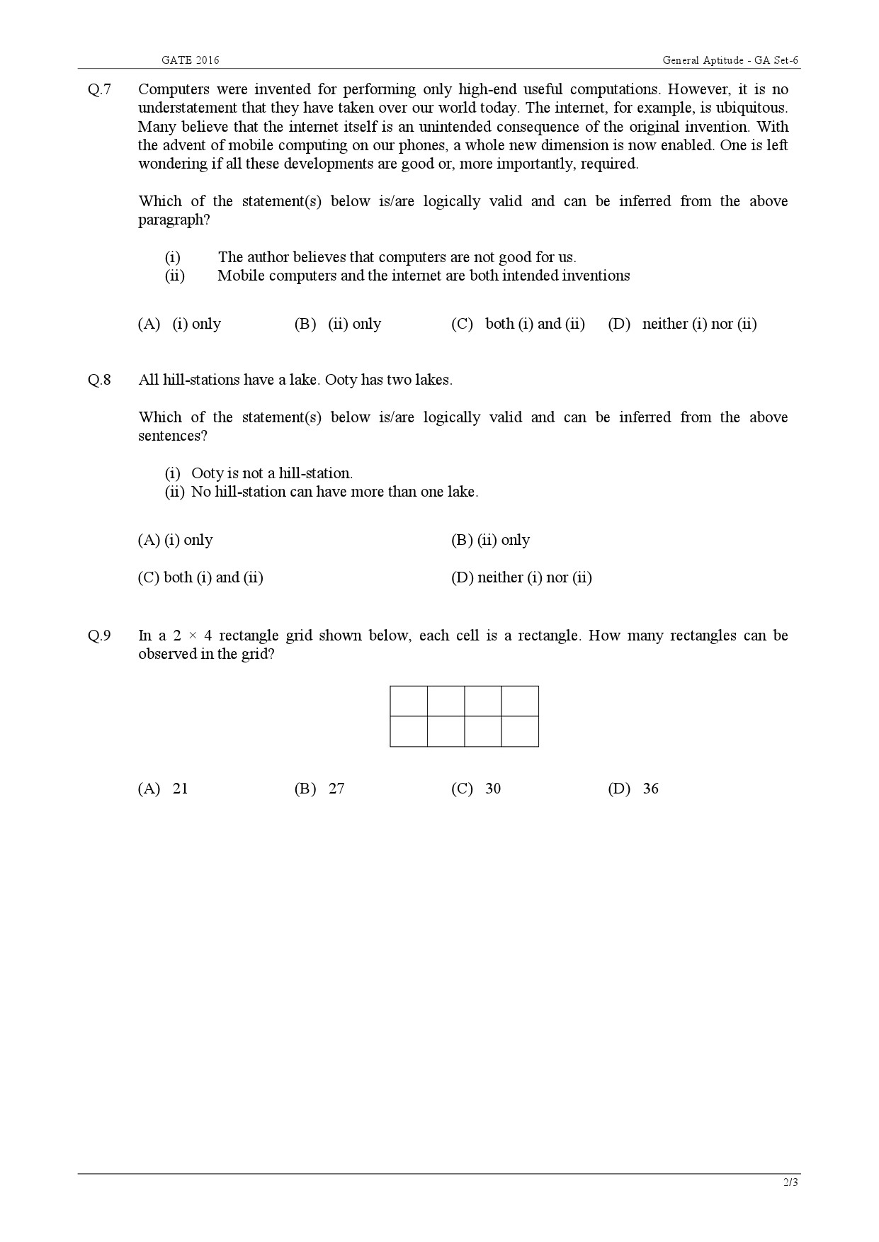 GATE Exam Question Paper 2016 Computer Science and Information Technology Set B 2