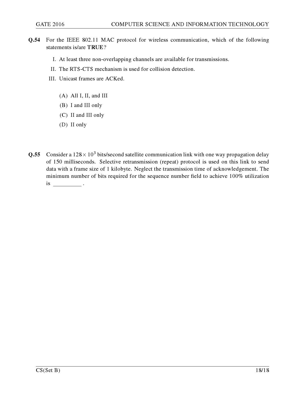 GATE Exam Question Paper 2016 Computer Science and Information Technology Set B 21