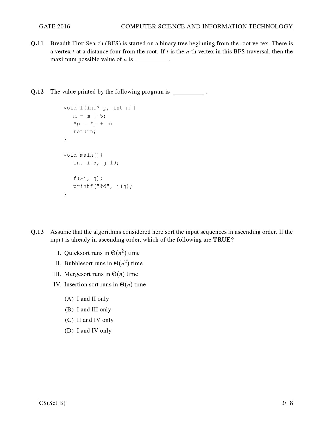 GATE Exam Question Paper 2016 Computer Science and Information Technology Set B 6