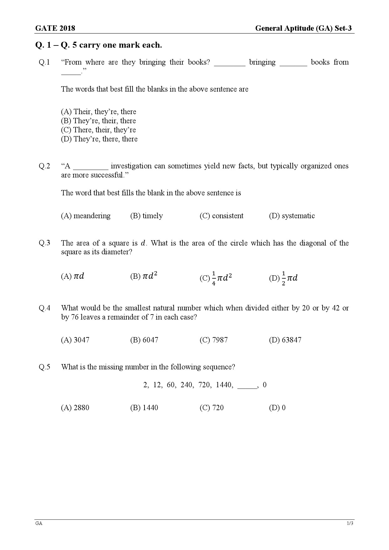 GATE Exam Question Paper 2018 Computer Science and Information Technology 1