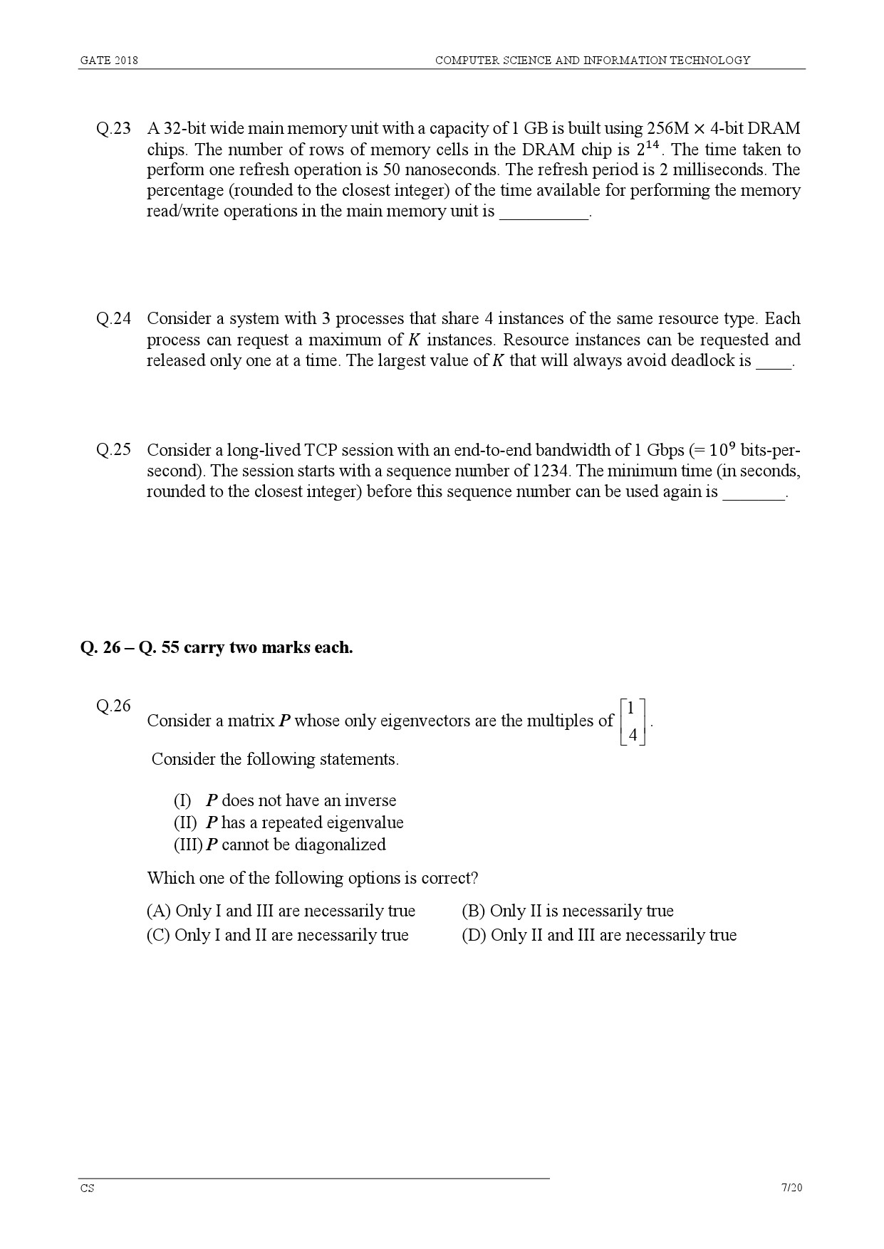 GATE Exam Question Paper 2018 Computer Science and Information Technology 10