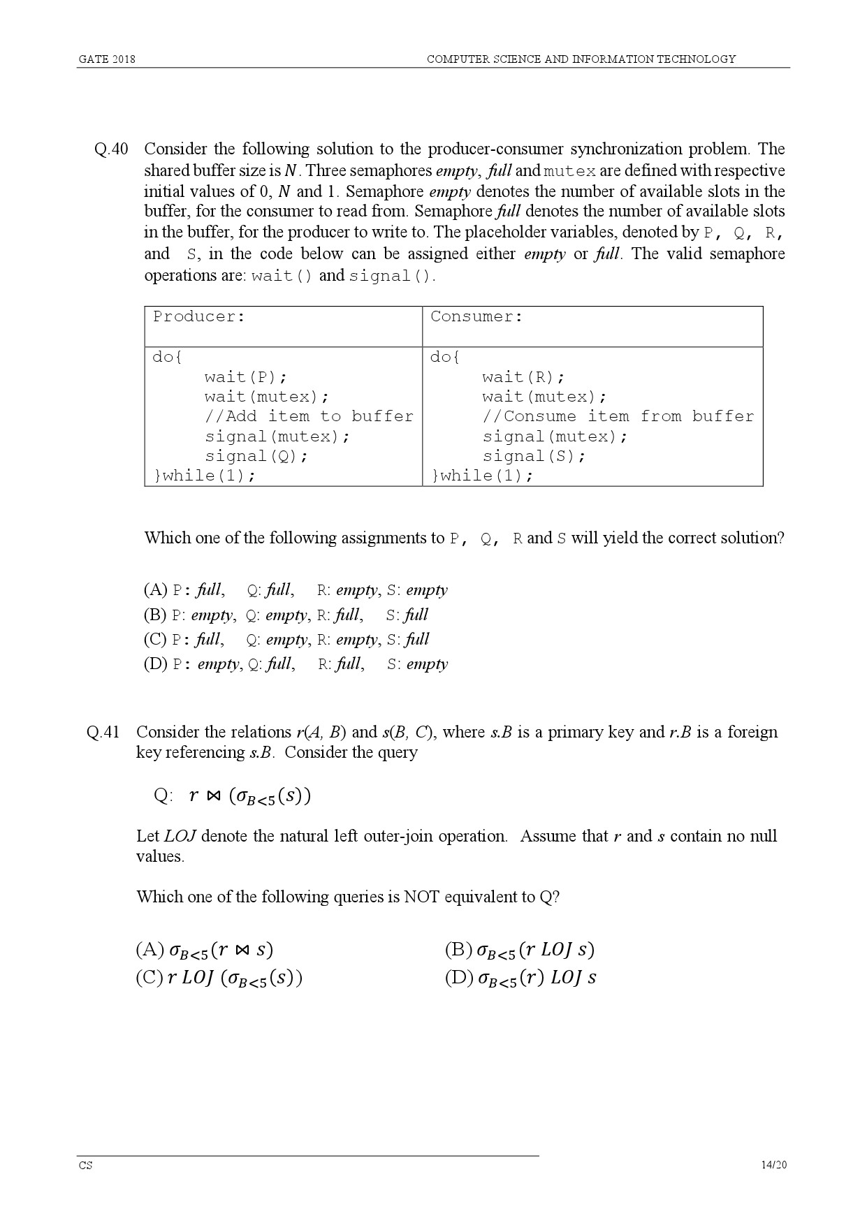 GATE Exam Question Paper 2018 Computer Science and Information Technology 17