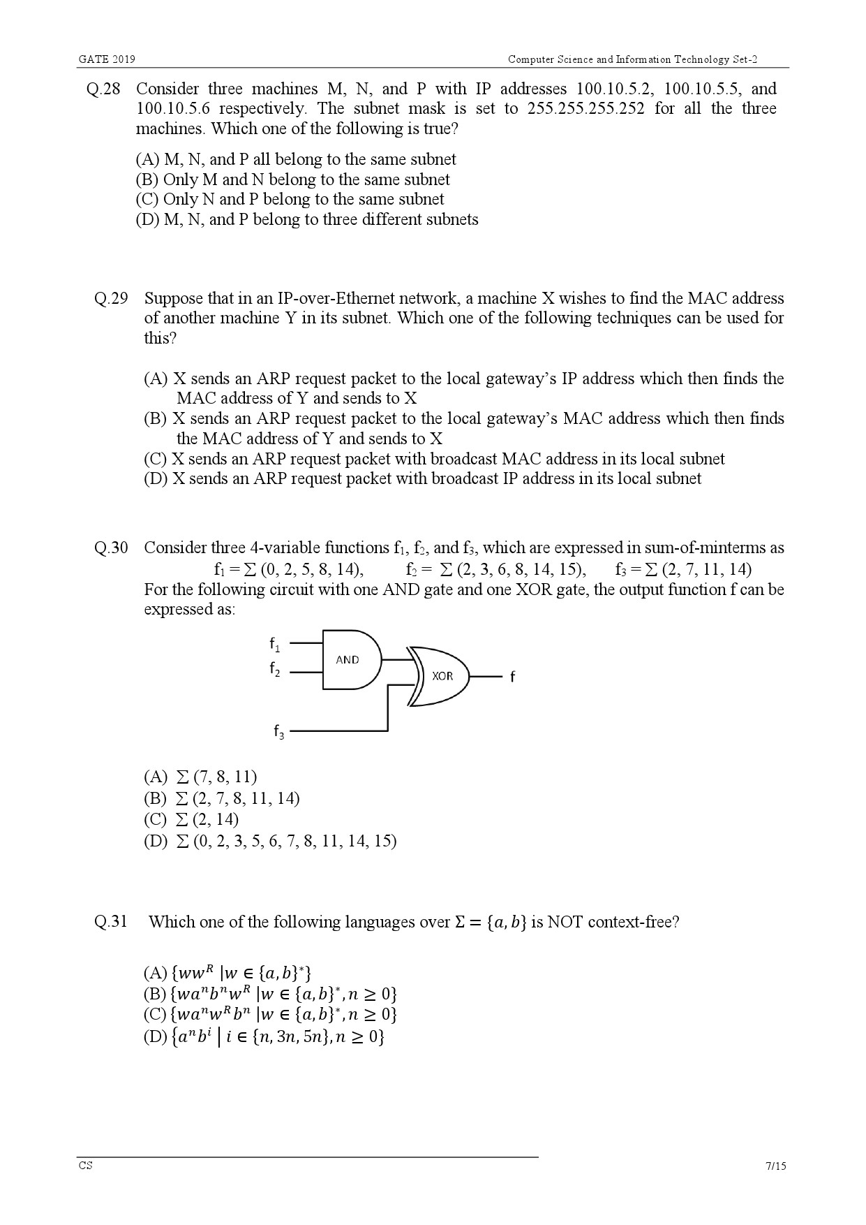GATE Exam Question Paper 2019 Computer Science and Information Technology 10