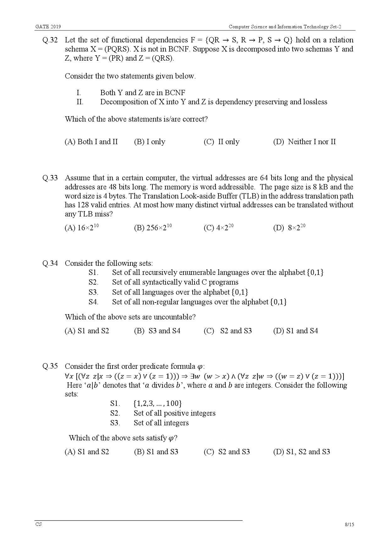 GATE Exam Question Paper 2019 Computer Science and Information Technology 11