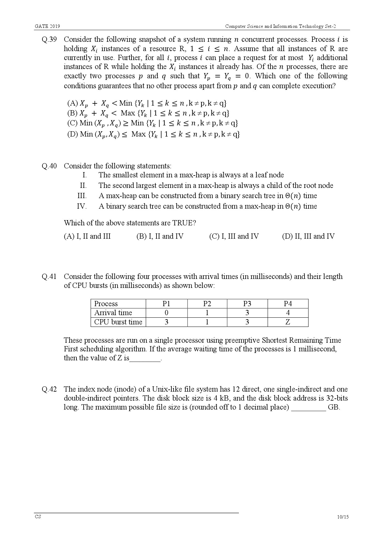 GATE Exam Question Paper 2019 Computer Science and Information Technology 13