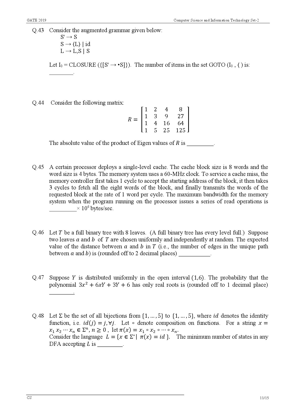 GATE Exam Question Paper 2019 Computer Science and Information Technology 14
