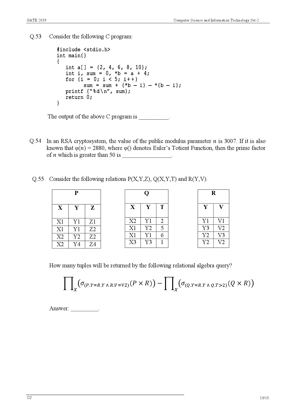 GATE Exam Question Paper 2019 Computer Science and Information Technology 16