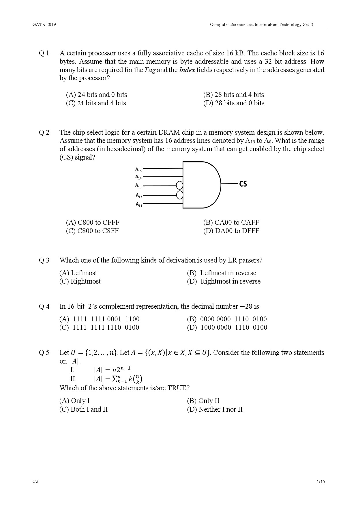GATE Exam Question Paper 2019 Computer Science and Information Technology 4