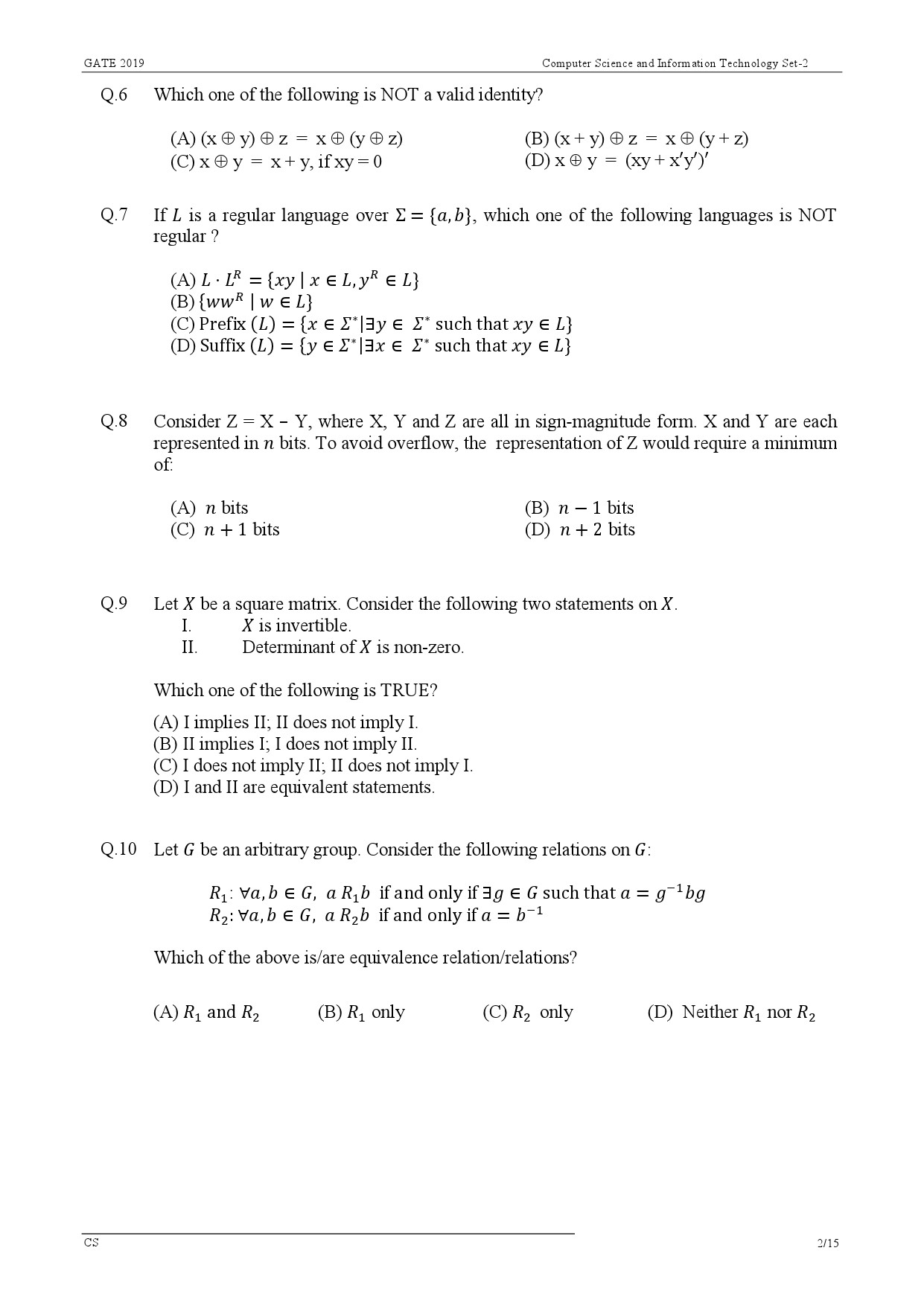 GATE Exam Question Paper 2019 Computer Science and Information Technology 5