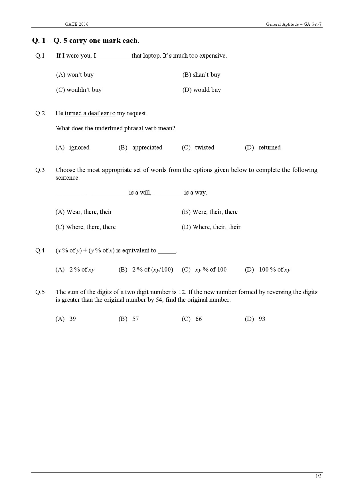 GATE Exam Question Paper 2016 Ecology and Evolution 1