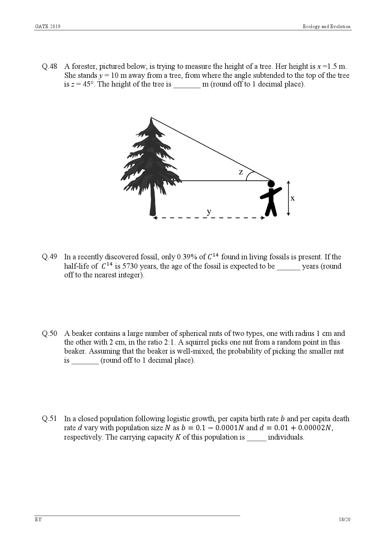 GATE Exam Question Paper 2019 Ecology and Evolution 21