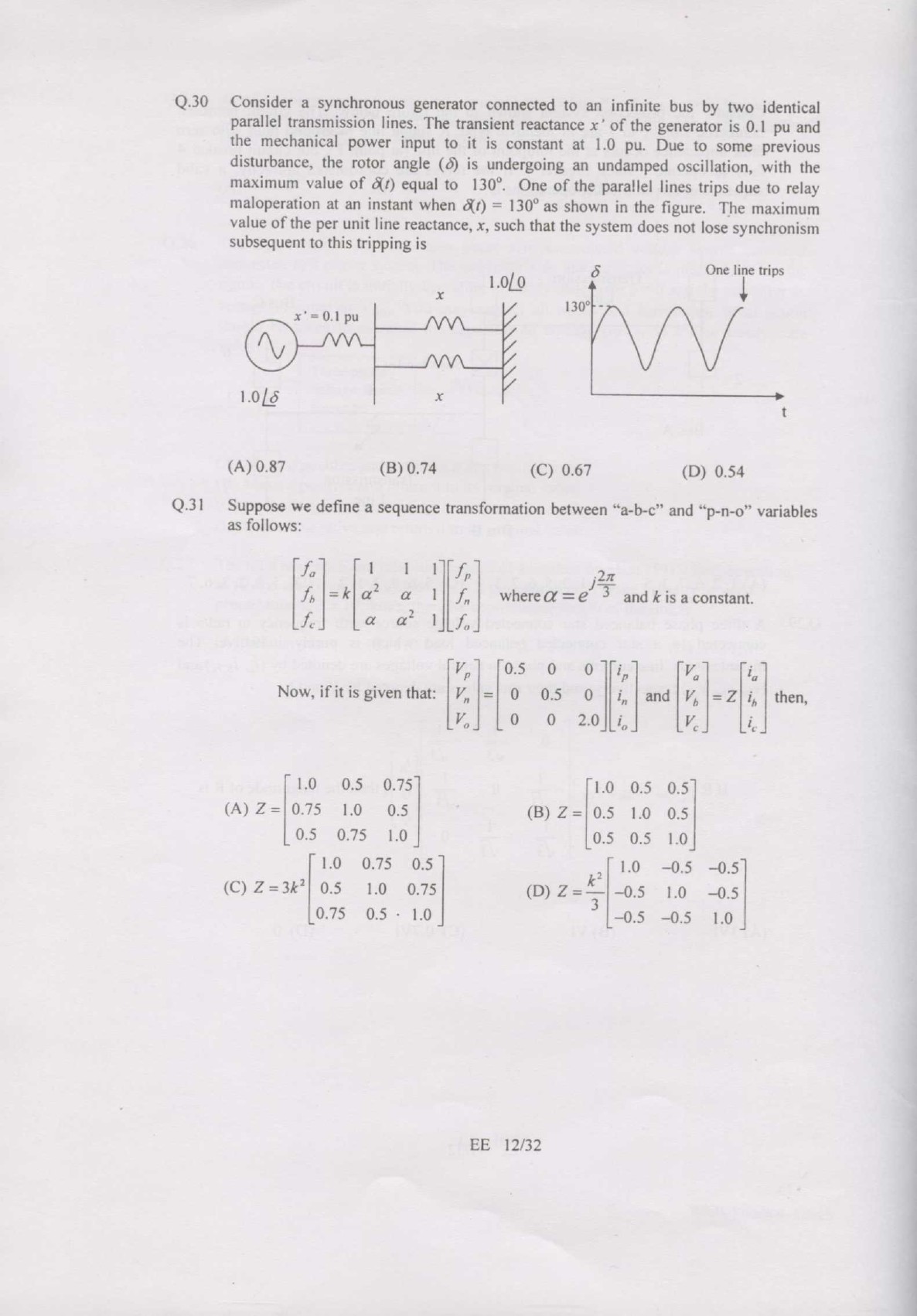 GATE Exam Question Paper 2007 Electrical Engineering 12